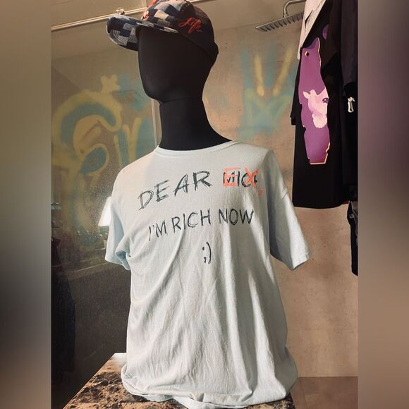 Vintage Tee Shirt - Blue - Dear Ex Im Rich Now - L - Short-Sleeve Shirt - Y2k - Picture 1 of 10